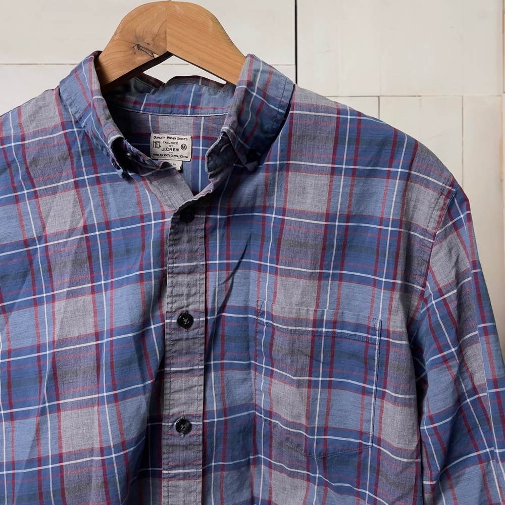 J.Crew Quality Woven Indigo Plaid Oxford Shirt - Picture 3 of 3
